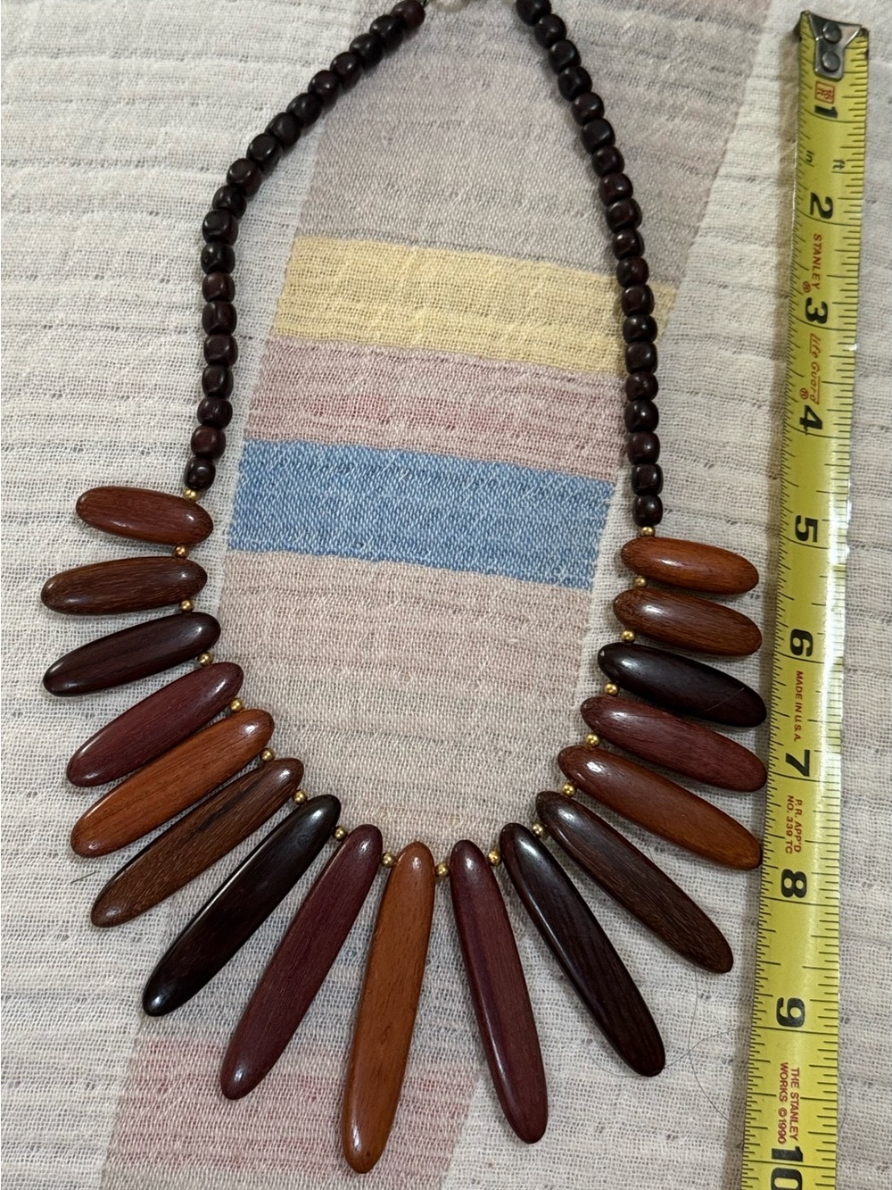 VTG Boho Wooden Statement Necklace Brown Wood Natural Jewelry